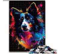Rompecabezas de 1000 Piezas DJ Neon Border Collie de Madera, Idea decoración del hogar DIY de 50x75cm para Adolescentes y familias, decoración DIY desafío Mental