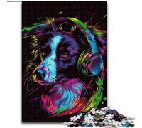 Rompecabezas de 1000 Piezas DJ Neon Border Collie de Madera, Juego Interactivo Familiar, Apto para Mayores de 14 años, 50x75cm, Juego de ingenio para Adolescentes, Fiestas