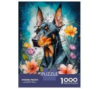 Rompecabezas De 1000 Piezas Doberman in Bloom Rompecabezas para Adultos Juego De Ingenio Carrera De Velocidad De Manos Cumpleaños Y Navidad 38x26cm/1000pcs