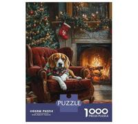 Rompecabezas De 1000 Piezas Dog in Christmas Sweater Beagle Waiting for Santa Rompecabezas para Adultos Juego De Ingenio Análisis Y Lógica Cumpleaños 70x50cm/1000pcs