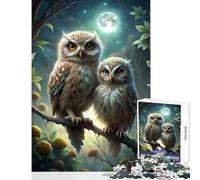Rompecabezas de 1000 Piezas: Dos búhos bajo la luz de la Luna Decoración del hogar Juguetes Regalos de Amigo Secreto Juegos educativos interacción Entre Padres e Hijos Tamaño: 38x26cm