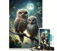 Rompecabezas de 1000 Piezas Dos búhos posados bajo la luz de la Luna Corte preciso Divertido desafío Mental Juguete Juego para la Hora de Descanso Regalo de cumpleaños Arte Juego (50x75cm)
