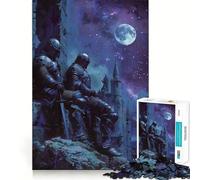 Rompecabezas de 1000 Piezas Dos Caballeros en la Noche Arte de Ajuste Estimulación Cerebral Juego Tiempo de Descanso Juego Arte de Pared navideño (38x26cm)