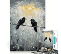 Rompecabezas de 1000 Piezas Dos Cuervos en un Alambre Pintura Encaja a la perfección Arte Estimula la Mente Juego Tiempo de Descanso Arte navideño para la Pared (38x26cm)