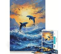 Rompecabezas de 1000 Piezas Dos Delfines Saltando, Bordes Finos, Manualidades, Desarrollo Mental, Juego Relajante, (38x52cm)