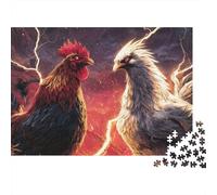 Rompecabezas de 1000 Piezas: Dos gallinas con relámpagos ardientes. para Adultos de 12 años en adelante. Juegos educativos. Decoración del hogar. Difícil. Reto para. Cumpleaños. 52 x 38 cm