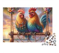 Rompecabezas de 1000 Piezas: Dos gallos en un Columpio Decorado. Juegos educativos para Adultos. Decoración del hogar. Desafío. Alta dificultad. Regalos de cumpleaños. 52 x 38 cm / 1000 Piezas.