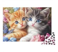 Rompecabezas de 1000 Piezas Dos Gatitos adorables Entre Flores para Adultos a Partir de 12 años. Juego Educativo. Hermoso desafío Decorativo. Alta dificultad. Regalos de cumpleaños. 52 x 38 cm.