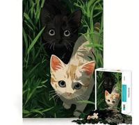 Rompecabezas de 1000 Piezas Dos Gatitos en la Hierba Juguete de Juego Premium para ejercitar la Mente Tiempo de diversión y Paz Regalo Ideal para cumpleaños (38x26cm)