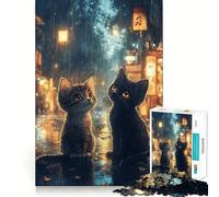 Rompecabezas de 1000 Piezas Dos Gatos en un Paisaje Urbano lluvioso Bordes Bien definidos Juego cognitivo Juguete Divertido para Pasar el rato Tiempo Libre (38x26cm)