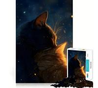Rompecabezas de 1000 Piezas Dos Gatos en una Noche Estrellada Bordes Bien definidos Juego cognitivo Juguete Divertido para Pasar el rato Tiempo Libre (50x75cm)