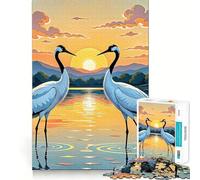 Rompecabezas de 1000 Piezas Dos grullas al Atardecer Decoración de Bordes limpios Resolución de Problemas Diversión Fácil Tiempo Divertido Decoración de Navidad Regalo (38x52cm)
