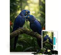 Rompecabezas de 1000 Piezas Dos guacamayos jacintos en una Rama musgosa Juguete de Arte Que desafía la Mente Juego Divertido para el Tiempo Libre Regalo Ideal para cumpleaños (38x52cm)