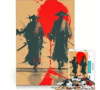 Rompecabezas de 1000 Piezas Dos Guerreros samuráis con Sol Rojo Juego Familiar Divertido y Original cumpleaños y Navidad 38x52cm