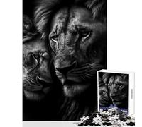 Rompecabezas de 1000 Piezas: Dos Leones abrazados Juguete para decoración de Pared Gran Regalo para Juegos Juego práctico con póster a Juego y Hoja de Trivia Tamaño 38x52cm