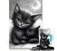 Rompecabezas de 1000 Piezas Dos Lindos Gatitos bajo la Luna Piezas de Corte Limpio Juguete para desarrollar la Capacidad cognitiva Momento de relajación Diversión Decoración navideña (38x26cm)