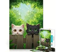 Rompecabezas de 1000 Piezas Dos Lindos Gatos en una Cerca Bordes limpios Decoración Juego cognitivo Juguete fácil y Divertido Ocio (38x26cm)