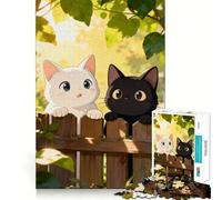 Rompecabezas de 1000 Piezas Dos Lindos Gatos en una Cerca de Madera Juguete de Corte Premium para ejercitar la Mente Tiempo de diversión y Paz Regalo Ideal para cumpleaños (38x26cm)