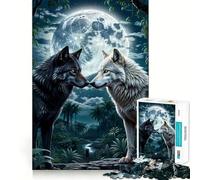 Rompecabezas de 1000 Piezas Dos Lobos en el Bosque, Luna, Corte Premium, Juguete para ejercitar la Mente, diversión y Paz, Regalo de cumpleaños (38x26cm)