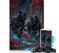 Rompecabezas de 1000 Piezas Dos panteras Negras en un Paisaje Floral Juguete de Corte Premium para ejercitar la Mente Un Regalo Divertido para cumpleaños (38x52cm)
