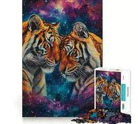 Rompecabezas de 1000 Piezas Dos Tigres Enamorados Corte preciso Divertido desafío Mental Juguete Juego para el Tiempo de Descanso Cumpleaños Arte Juego (38x26cm)