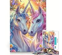 Rompecabezas de 1000 Piezas Dos Unicornios en Flor Corte preciso Divertido desafío Mental Juguete Juego de Descanso Cumpleaños Arte Juego (38x52cm)