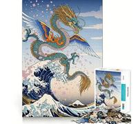 Rompecabezas de 1000 Piezas Dragón Alado Gran Ola para Adolescentes Juego Que estimula el Cerebro Encaje Huecos Actividad Relajante para Grupos en Interiores (38x26cm)