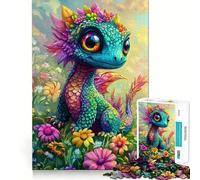 Rompecabezas de 1000 Piezas Dragón Arcoíris en Campo de Flores para Adolescentes Juguete de lógica Mental Diseño Tranquilo y Firme Artículo de Santa Claus (38x52cm)