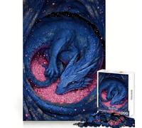 Rompecabezas de 1000 Piezas Dragón Azul descansando sobre Flores Rosas para Adultos Desarrolla la Memoria,estimula la Memoria,Evita distracciones y CREA una Experiencia Festiva Sorprendente 38x26cm