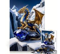 Rompecabezas de 1000 Piezas Dragón Azul Dorado Invernal para Adultos, estimulación cognitiva, Escape Consciente, Cierre hermético, Regalo navideño (38x26cm)