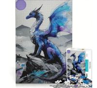 Rompecabezas de 1000 Piezas: Dragón Azul en la Cima de una montaña, Juego de ingenio, decoración para el hogar, con Piezas de Formas aleatorias Que encajan Perfectamente 50x75cm