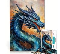 Rompecabezas de 1000 Piezas Dragón Azul Entre Flores Diversión con articulaciones precisas,Juego para ejercitar la Mente,Juego para Momentos de Paz,decoración navideña 38x26cm