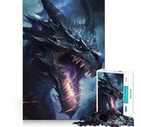 Rompecabezas de 1000 Piezas Dragón Azul Fuego Morado Juego de Bordes, Juguete para Entrenamiento Cerebral,Diversión para Juego Lento,Regalo de Decoración de Cumpleaños 38x52cm