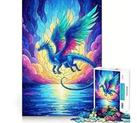 Rompecabezas de 1000 Piezas Dragón Azul sobre el Agua,vidriera artística de Corte preciso,Juego de ingenio,Regalo fácil de Jugar,Regalo Divertido de cumpleaños 50x75cm