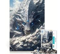 Rompecabezas de 1000 Piezas Dragón Blanco con Ojo Azul para Adolescentes Juego Divertido y Entrelazado sin Huecos Actividad Nocturna para Toda la Familia (50x75cm)