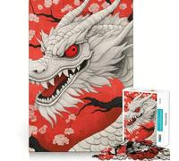 Rompecabezas de 1000 Piezas Dragón Blanco con Ojos Rojos para Adolescentes Juego de concentración Mental Corte de precisión Bordes Lisos Juego Ideal para Rellenar Calcetines navideños (38x26cm)
