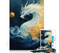 Rompecabezas de 1000 Piezas Dragón Blanco en Las Nubes para ejercitar la Mente Divertido Rompecabezas con Piezas encajables sin Huecos Actividad para Compartir con Seres Queridos (50x75cm)