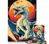 Rompecabezas de 1000 Piezas Dragón Blanco Rugiendo Bajo la Luna Llena para Adolescentes Actividad de Ejercicio Inteligente y Ocio Cierre Perfecto Regalo de Cumpleaños (38x26cm)