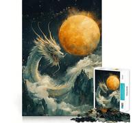 Rompecabezas de 1000 Piezas Dragón Celestial y Luna Dorada,Corte Premium,Juego Creativo para ejercitar la Mente,Paz,diversión,decoración navideña para la Pared (38x52cm)