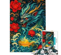 Rompecabezas de 1000 Piezas Dragón con Flores y Taza de té Rompecabezas para Adultos Desafío difícil Ayuda a ejercitar el Cerebro cumpleaños 38x52cm