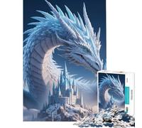 Rompecabezas de 1000 Piezas Dragón Helado contemplando un Castillo Invernal Juego Educativo desafío Juguete para ejercitar la Mente Hombres y Mujeres (tamaño 38x26cm)