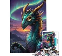 Rompecabezas de 1000 Piezas Dragón majestuoso con Aurora Boreal Diversión en casa decoración de Pared Juego práctico para Mayores de 14 años 38x26cm