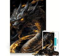 Rompecabezas de 1000 Piezas Dragón Negro con Escamas Doradas,Borde sin Costuras,Juego Divertido para ejercitar la Mente,Entretenimiento para el Tiempo Libre,Regalo artístico de Navidad 38x52cm