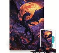 Rompecabezas de 1000 Piezas Dragón Púrpura Luna Llena para Adultos, Juguete para ejercitar la Mente, Juego de Interior, Pieza de Arte de Corte preciso (38x26cm)