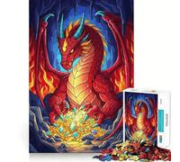 Rompecabezas de 1000 Piezas Dragón Rojo Acumulando Tesoros en una Cueva, para Adultos Juego de Mente Diversión Pacífica Piezas de Colección de Arte con Corte Preciso (50x75cm)