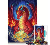 Rompecabezas de 1000 Piezas Dragón Rojo Acumulando Tesoros en una Cueva para Adultos Juguete de Juego Mental, Divertido y Tranquilo Pieza de colección de Arte con Corte preciso (38x26cm)