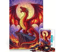Rompecabezas de 1000 Piezas Dragón Rojo en el Acantilado para Adolescentes Refuerza la Memoria y el vínculo Familiar Bordes precisos Regalo Original (38x52cm)