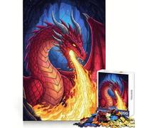 Rompecabezas de 1000 piezas Dragón rojo que escupe fuego en una cueva Juguete para adultos que permite un juego mental una actividad tranquila y divertida Piezas de colección de arte con corte preciso
