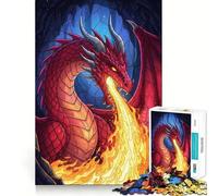 Rompecabezas de 1000 piezas Dragón rojo que escupe fuego en una cueva Juguete para adultos que permite un juego mental una actividad tranquila y divertida Piezas de colección de arte con corte preciso