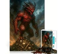 Rompecabezas de 1000 Piezas Dragón Rojo sobre una Pila de Calaveras para Adultos Juguete Intelectual para calmar y Relajarse Corte preciso Artículo de Santa Claus (50x75cm)
